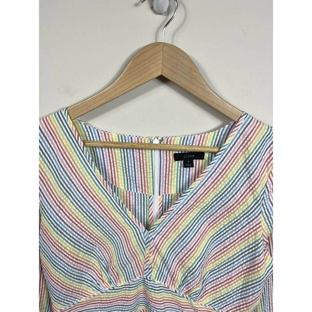 J. Crew Pastel Multicolor Striped V-Neck Peplum Top